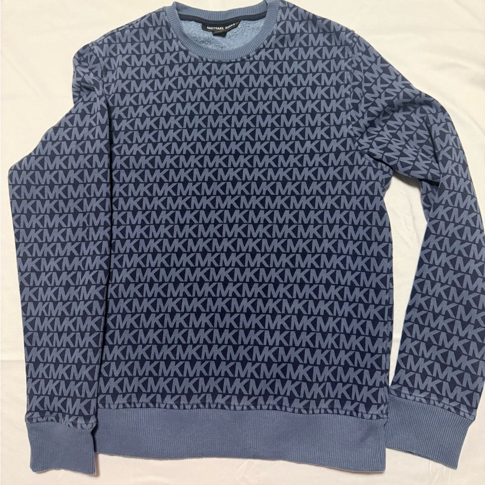 Michael Kors Navy MK Pattern Crewneck Sweater